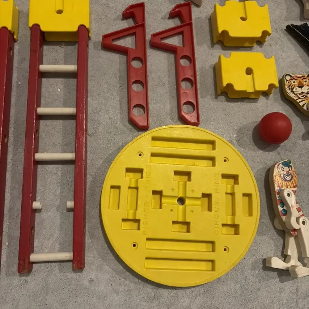 Vintage Lot 14 Fischer Price Circus Replacement Parts 1960's Ball, Animals, More